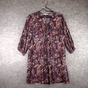 RO & DE Dress Women's L Purple Burgundy Floral 3/4 Sleeve Peasant Fall Anthro